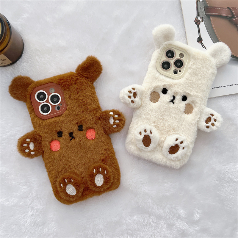 Phone Cases For Iphone 12 Pro Max - Korean 3D Cartoon Bear Fluffy Plush