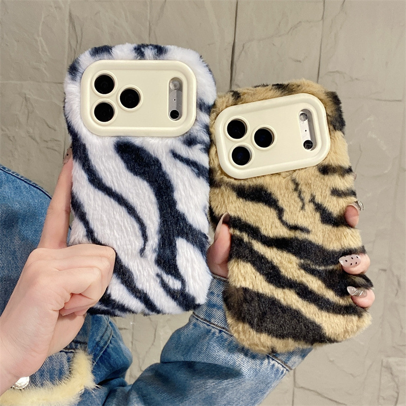 Phone Cases For Iphone 12 Pro Max - Luxury Zebra Pattern Fluffy Plush Phone