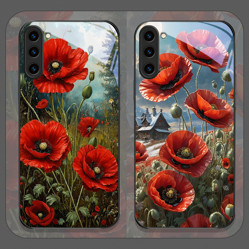 Phone Cases Red - Retro Poppy Flower Bloom Hot Red