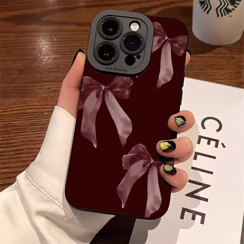 Phone Cases Red - Wine Red Bowknot Pattern Soft Phone