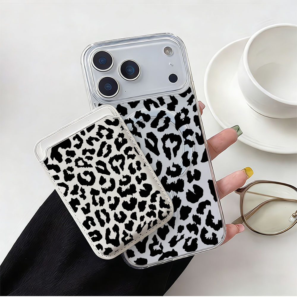 Phone Cases With Card Holder - Black Leopard Print For Magsafe wallet