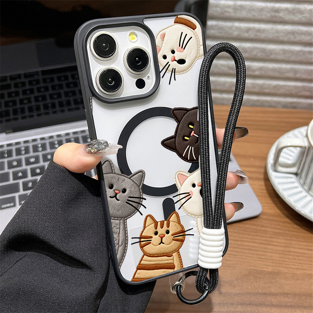 Phone Cases Cute - Cute Faux Embroidery Cat Phone Case