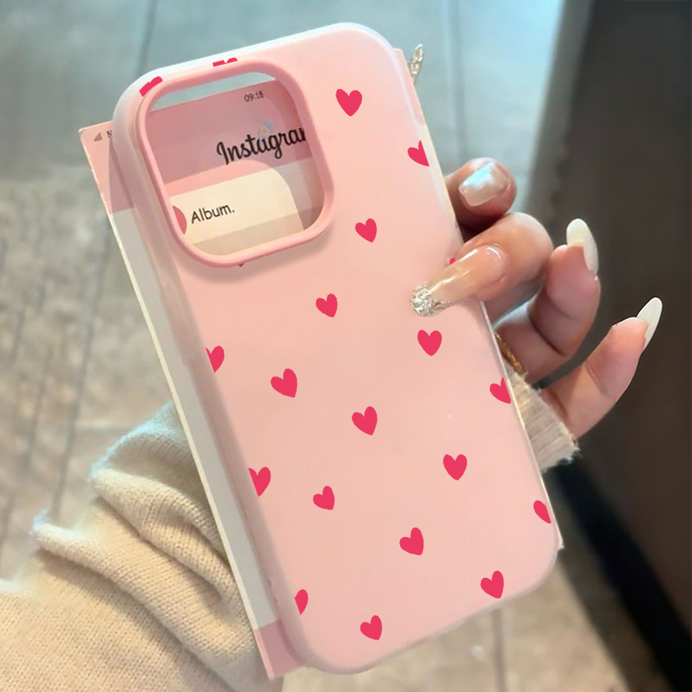 Red Love Heart Pattern Phone C - Phone Cases Red 评论和价格