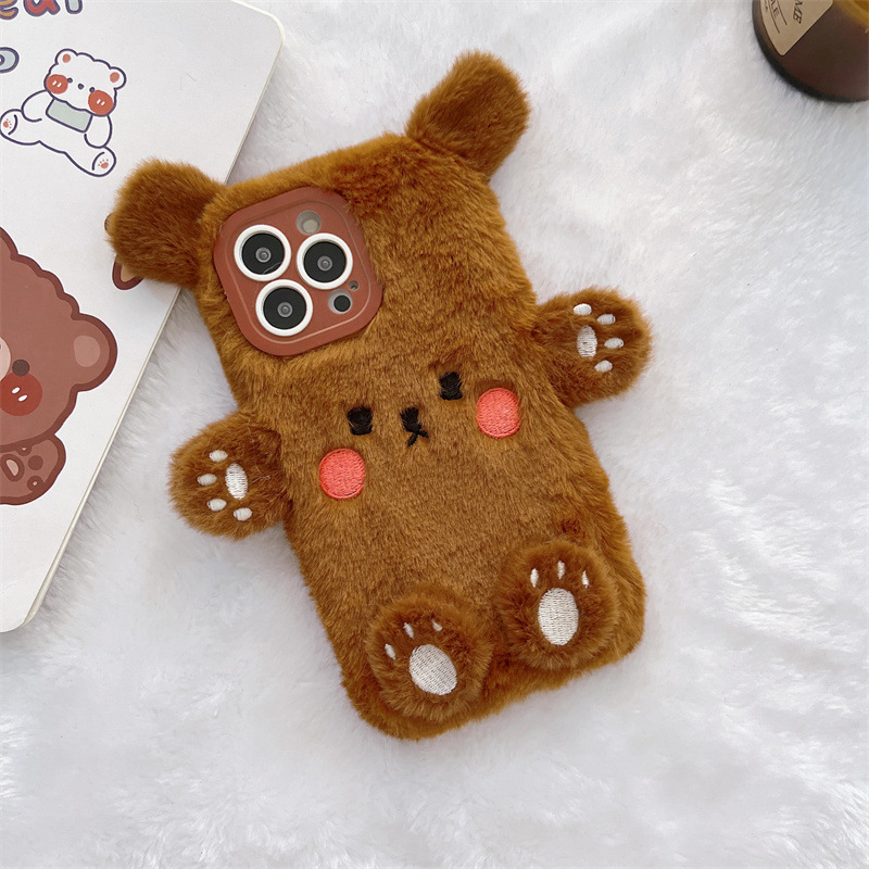 Korean 3D Cartoon Bear Fluffy  - Phone Cases For Iphone 12 Pro Max 评论和价格