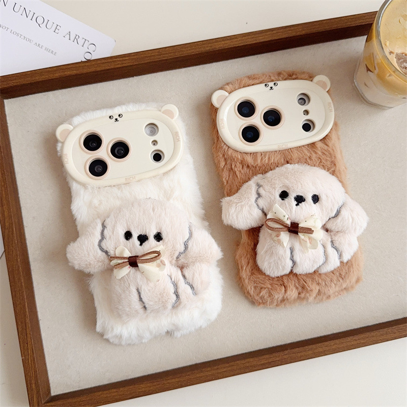 3D Cartoon Bowknot Puppy Warm  - Phone Cases For Iphone 12 Pro Max 评论和价格