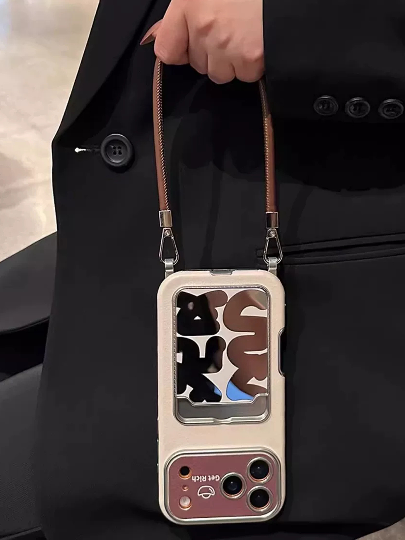Luxury Leather Mirror Card Hol - Phone Cases With Card Holder 评论和价格