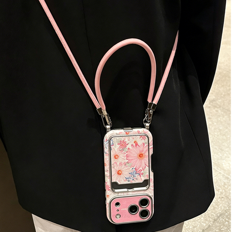 Pink Floral Faux Leather Textu - Phone Cases With Card Holder 评论和价格