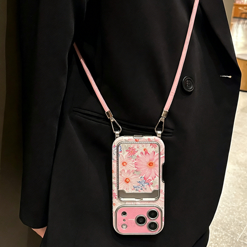 Pink Floral Faux Leather Textu - Phone Cases With Card Holder 评论和价格