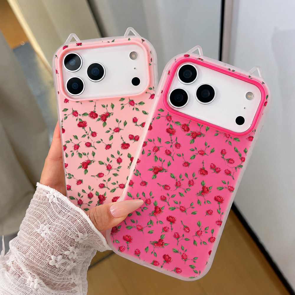 Red Rose Flower Cat Ear Phone  - Phone Cases Red 评论和价格