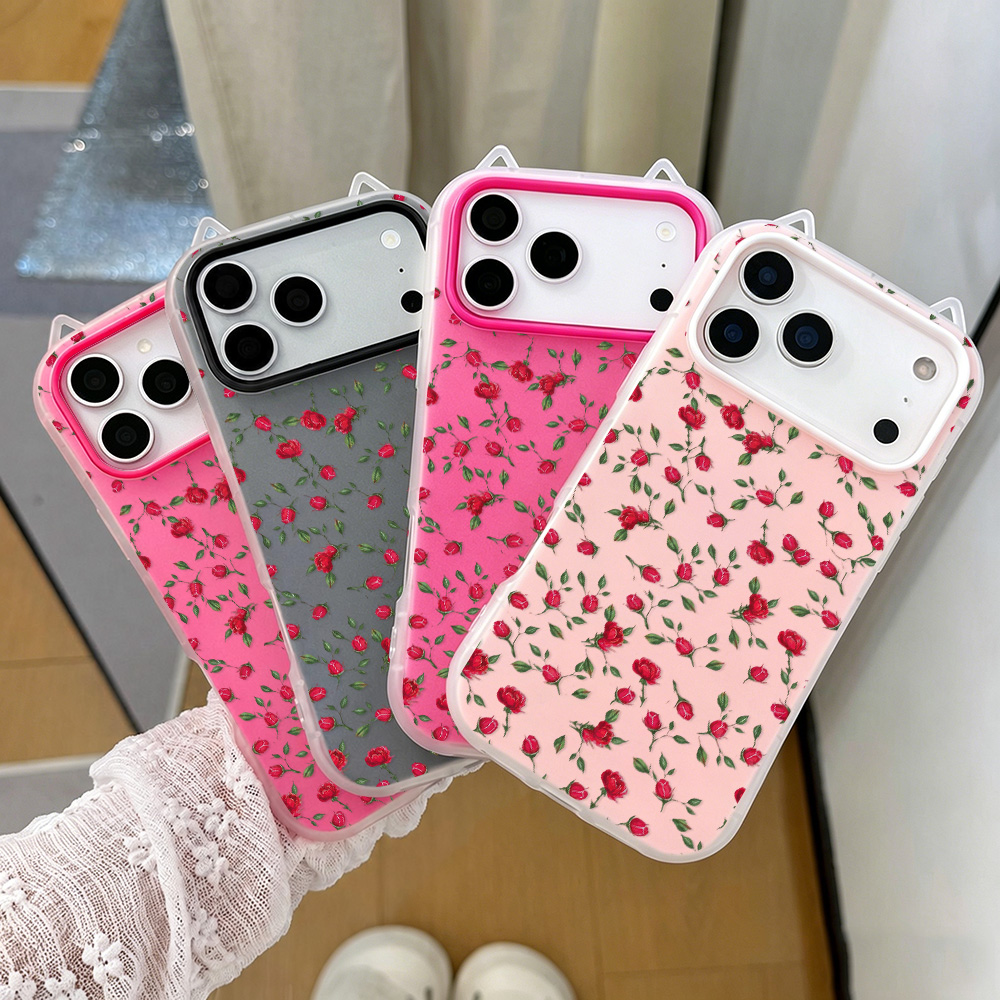 Red Rose Flower Cat Ear Phone  - Phone Cases Red 评论和价格