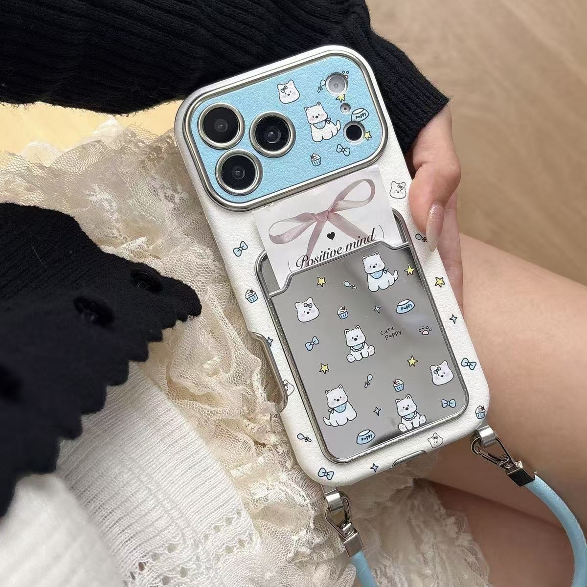 Cute Puppy Mirror Card Holder  - Phone Cases With Card Holder 评论和价格