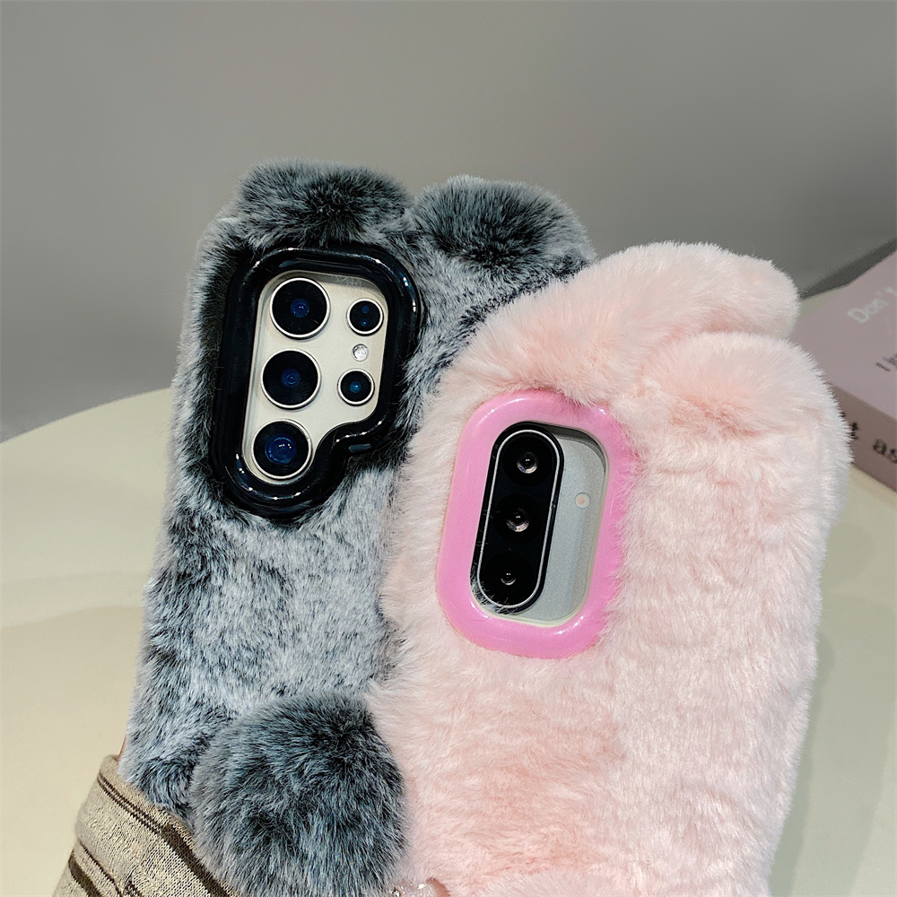 Cute Rabbit Ears Fluffy Stand  - Phone Cases Cute 评论和价格