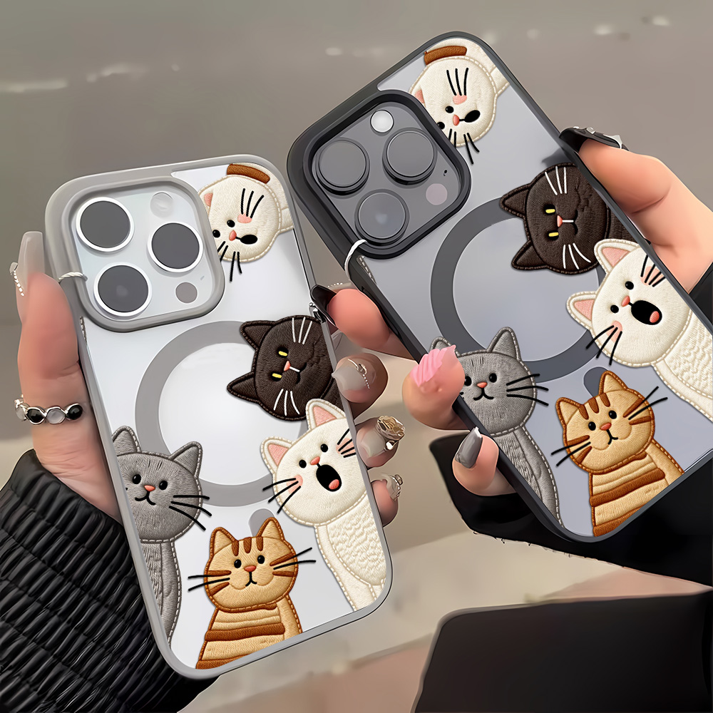 Cute Faux Embroidery Cat Phone - Phone Cases Cute 评论和价格