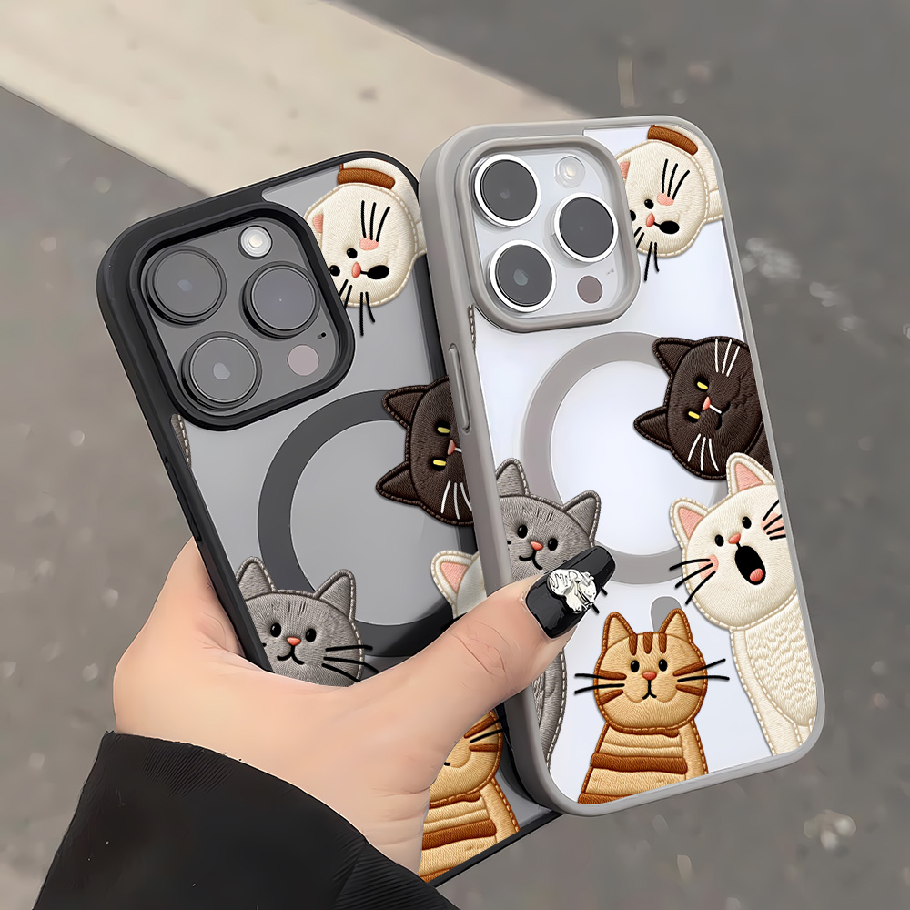 Cute Faux Embroidery Cat Phone - Phone Cases Cute 评论和价格
