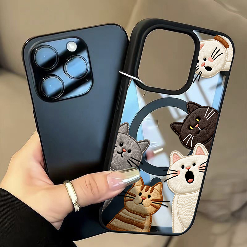Cute Faux Embroidery Cat Phone - Phone Cases Cute 评论和价格